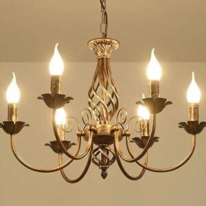 Antique Bronze Spiral Cage Chandelier – 6 Light Vintage Ceiling Lamp