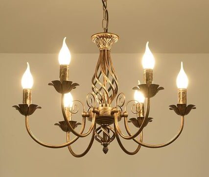 Antique Bronze Spiral Cage Chandelier – 6 Light Vintage Ceiling Lamp